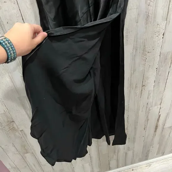 New Sophie Rue Anthropologie Manhattan Black Satin Maxi Skirt Slit Sexy Classy S